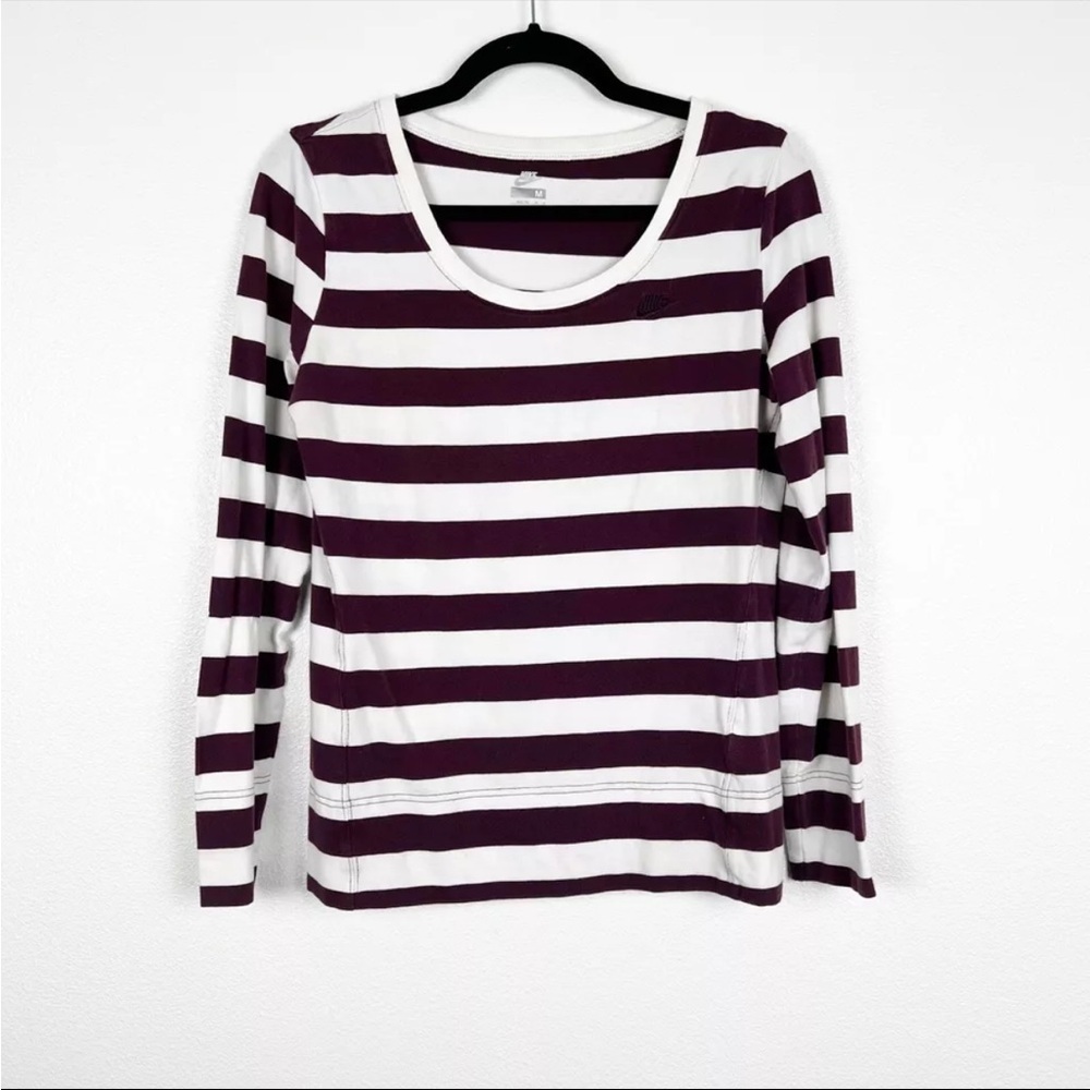 Nike Womens Striped Long Sleeve‎ Tee Maroon White Sz M